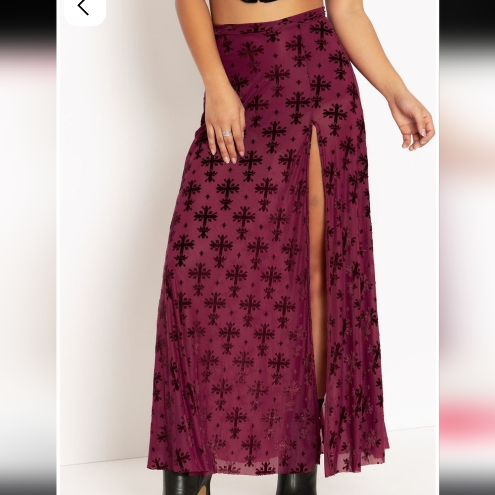 BlackMilk Burned Velvet Mesh Split Skirt